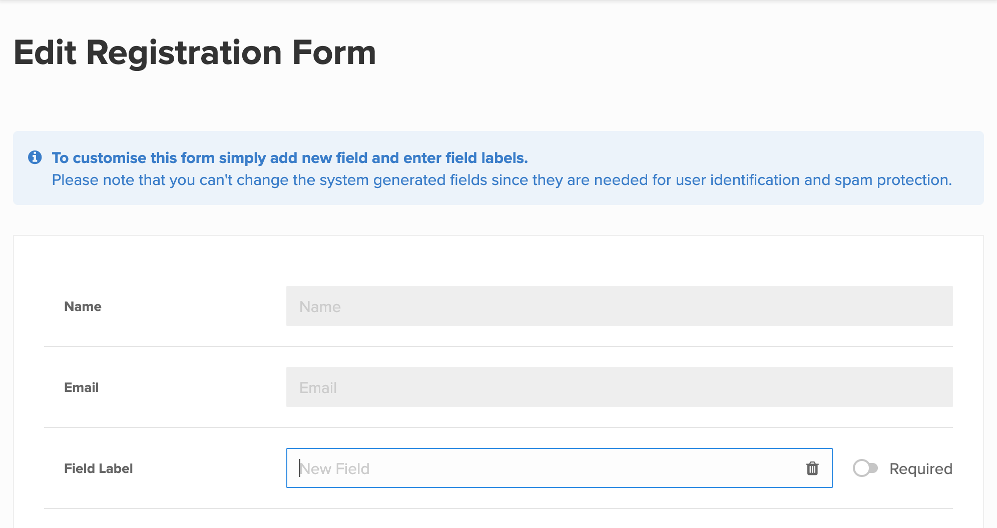 custom fields in registration forms