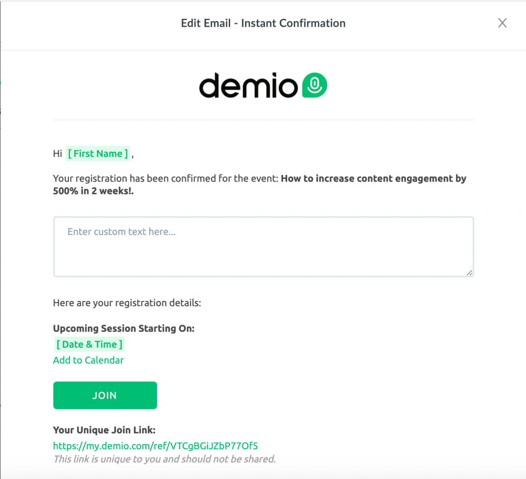 Example of Demio reminder email